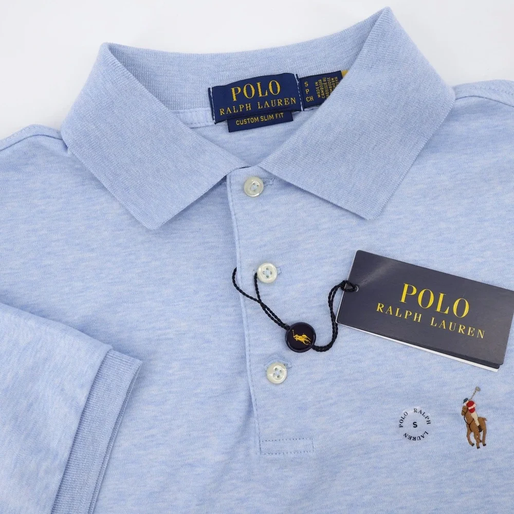 NEW Polo Ralph Lauren Custom Slim Fit Polo Shirt Light Blue Short Sleeve Mens S